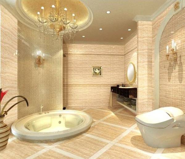 Дизайн ванной комнаты с глянцевой керамикой