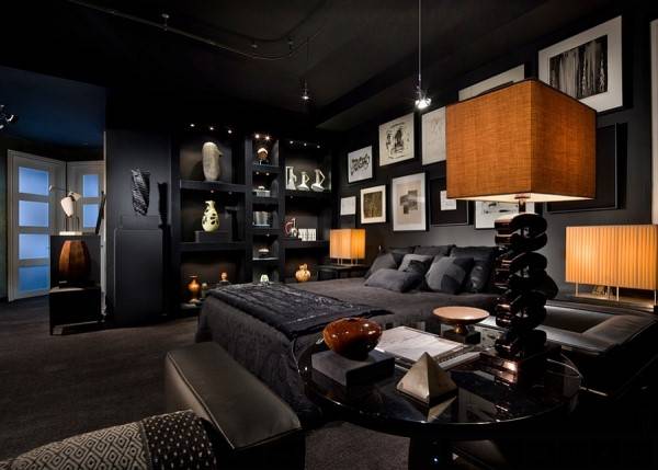Модная спальня в черном цвете