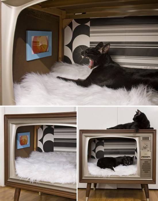 Кошачий домик в старом телевизоре