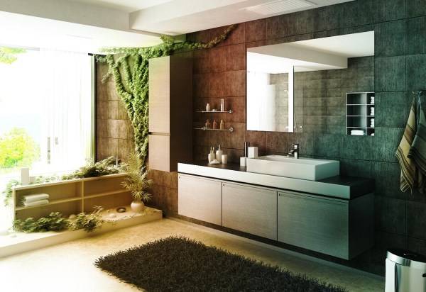 Эко дизайн большой ванной комнаты