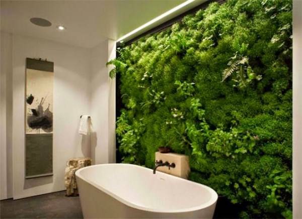 Зеленая стена в дизайне ванной