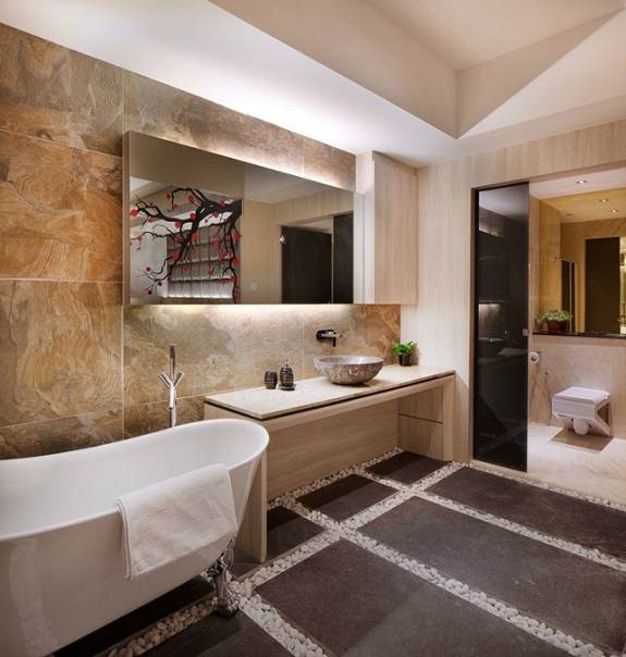 Минималистский дизайн ванной комнаты в азиатском стиле