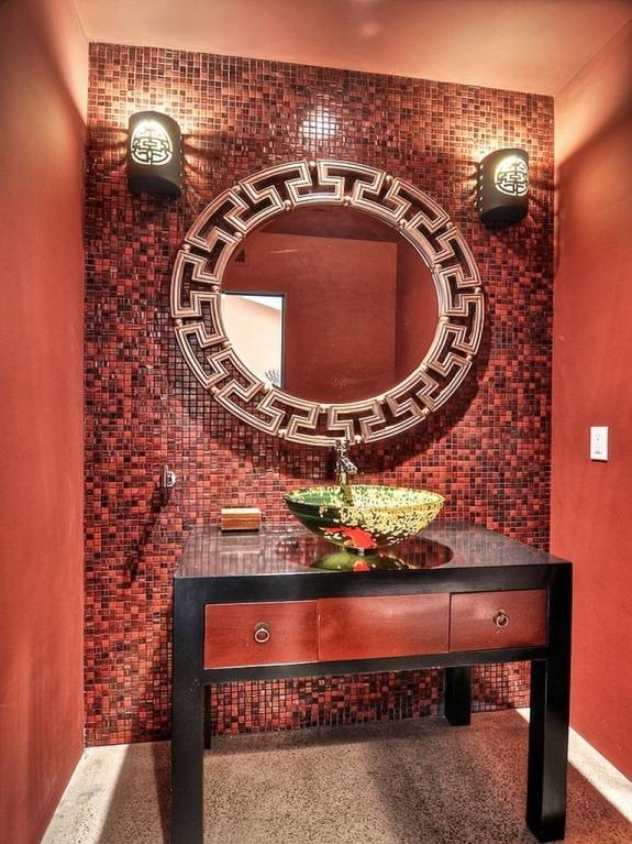 Красный цвет ванной комнаты в китайском стиле 