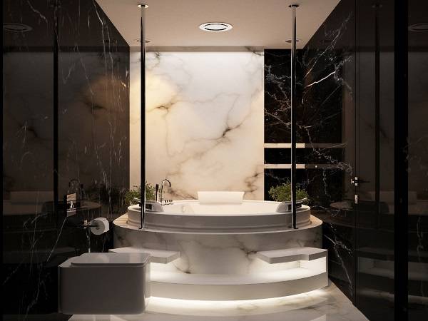 Черно-белая ванная с LED подсветкой
