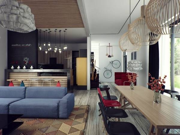 Дизайн интерьера 2015 с диваном цвета индиго