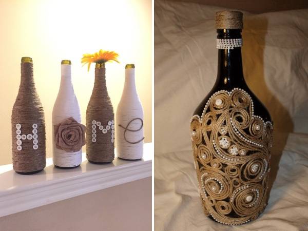 Разные способы декора бутылок шпагатом