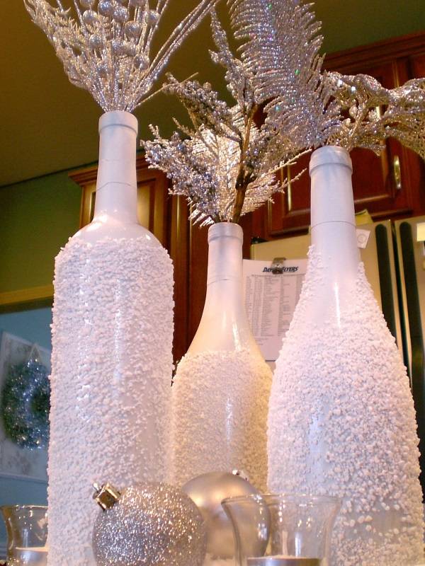 Зимнее декорирование бутылок