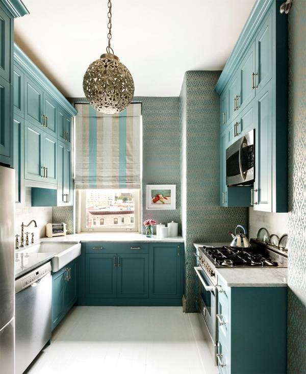 Дизайн кухни в голубом цвете