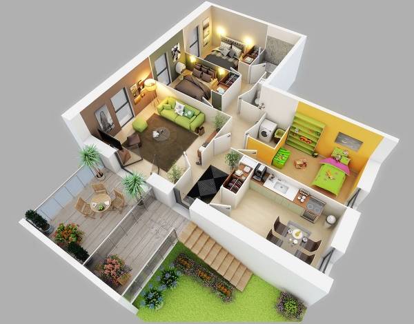3D проект частного дома с детальным дизайном комнат