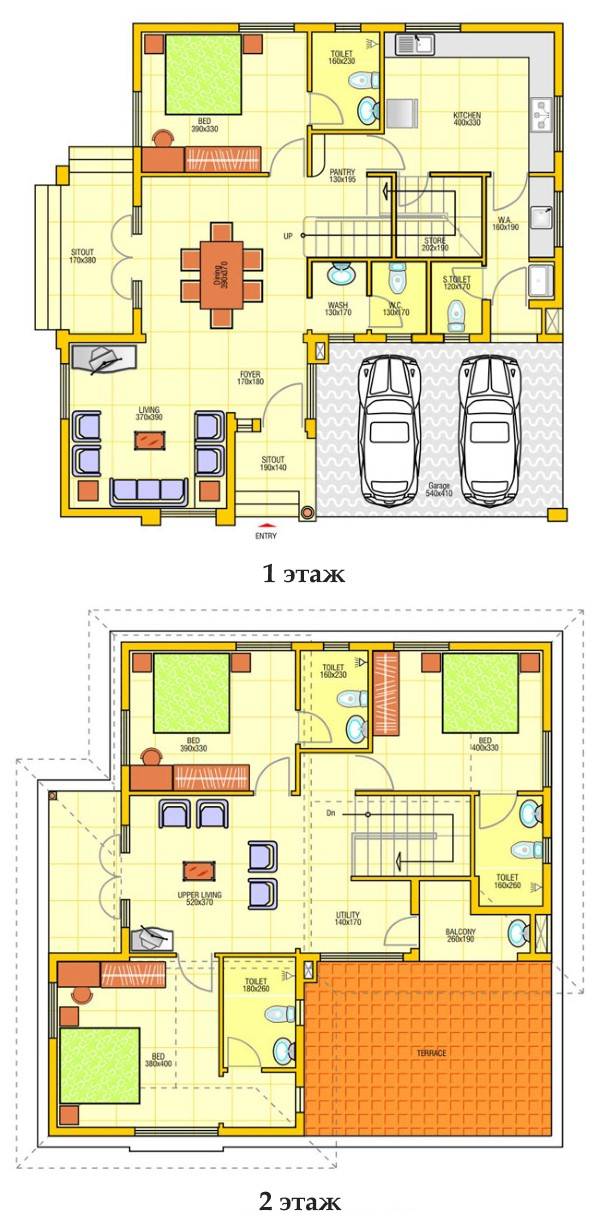 План двухэтажного частного дома с гаражом