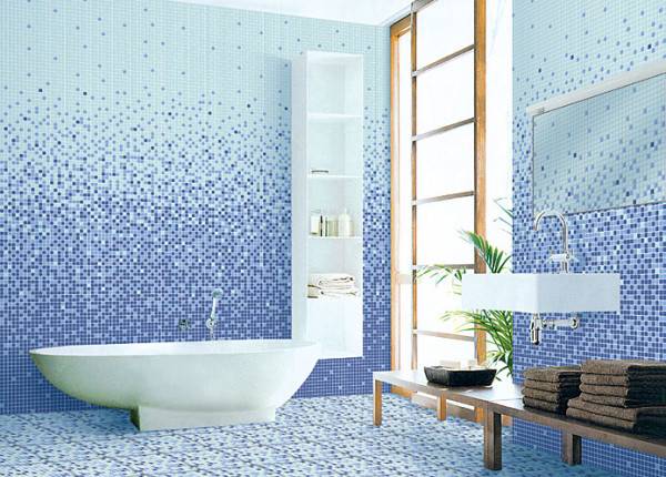 Отделка ванной плиткой фото дизайн "Омбре"