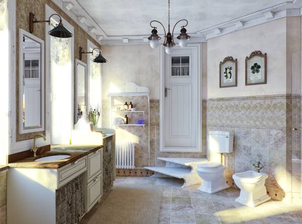 Традиционный стиль прованс в ванной - фото ванной в частном доме