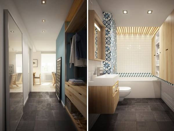 Фото прихожей и ванной комнаты в дизайне квартиры 40 кв м