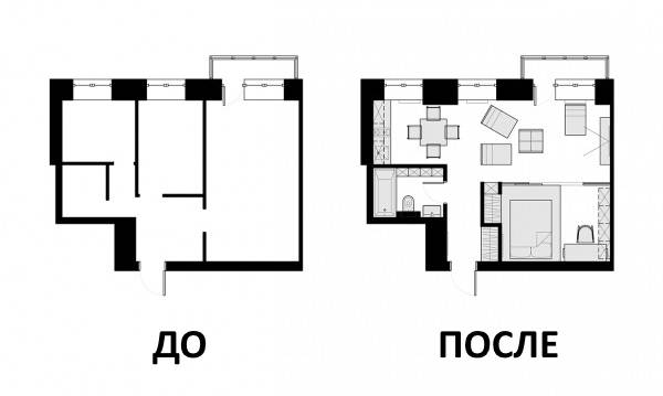 Дизайн проект квартиры 40 кв м - чертеж до и после