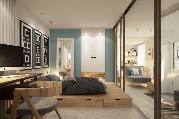 Отдельная спальня в дизайне квартиры студии 40 кв м фото
