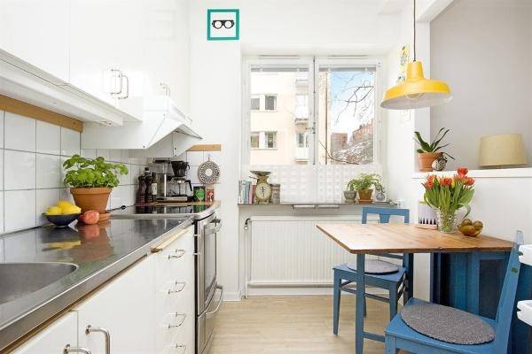 Зонирование кухни и гостиной в дизайне квартиры студии 35 кв м
