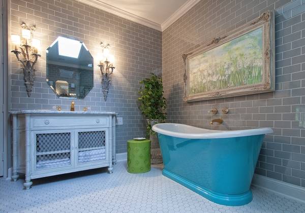 Ванная комната - фото интерьер в серо голубом цвете