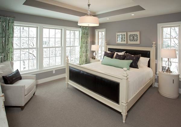 Серый цвет в интерьере спальни - фото в сочетании с зеленым
