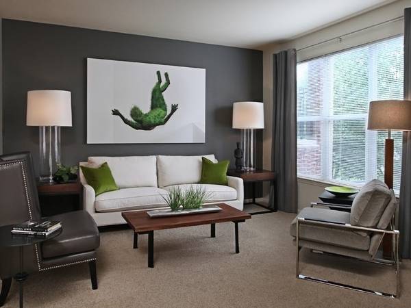  Серый и зеленый цвет в интерьере гостиной на фото