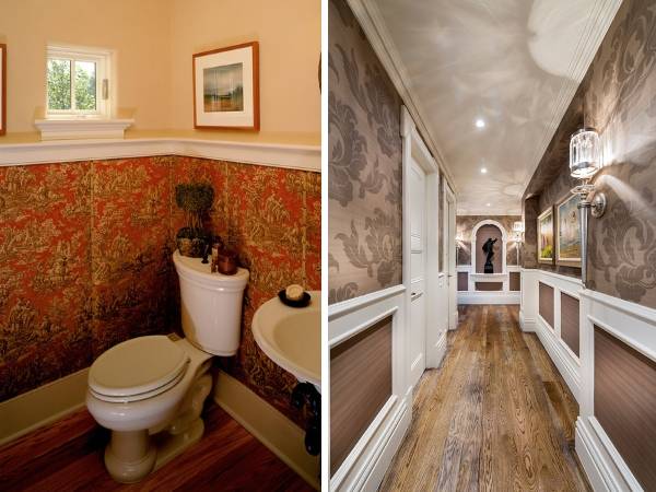 Как комбинировать обои между собой - фото ванной и коридора