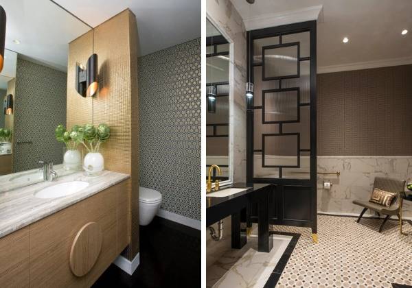 Идеи комбинирования обоев с плиткой - фото ванной комнаты