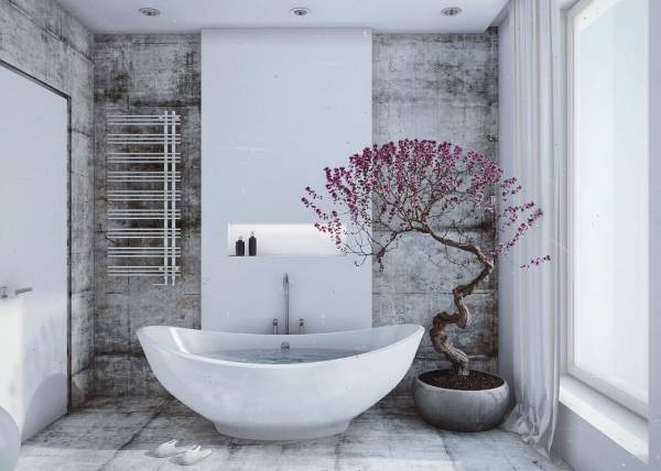 Плитка для пола и стен в ванной в стиле лофт - фото в интерьере