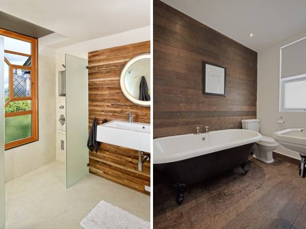 Деревянные панели для внутренней отделки стен - фото ванной комнаты