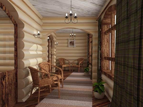 Дизайн интерьера деревянного дома из бревен внутри - фото