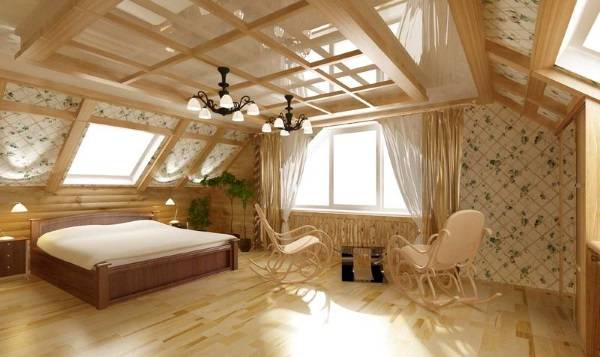 Дизайн интерьера мансарды в деревянном доме