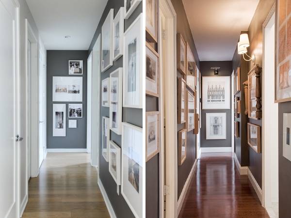 Дизайн узкого коридора в квартире с фото и картинами на стенах