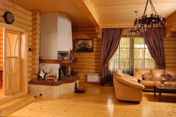Современный интерьер деревянного дома из бревна внутри - фото