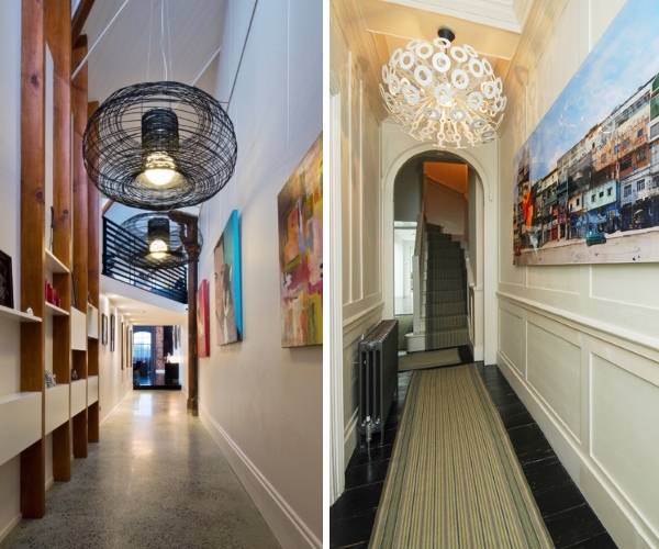 Декор и светильники в узкий коридор - фото интерьера