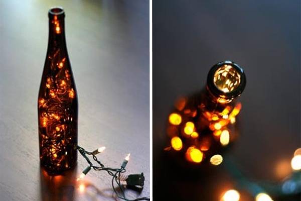 Светодиодная led гирлянда в декоре из винной бутылки