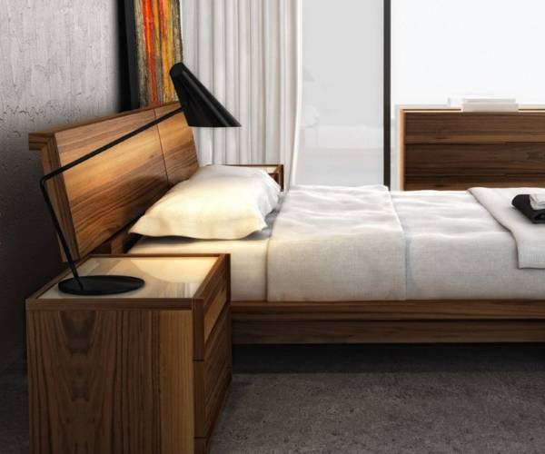 Модная кровать для спальни из дерева - фото в интерьере
