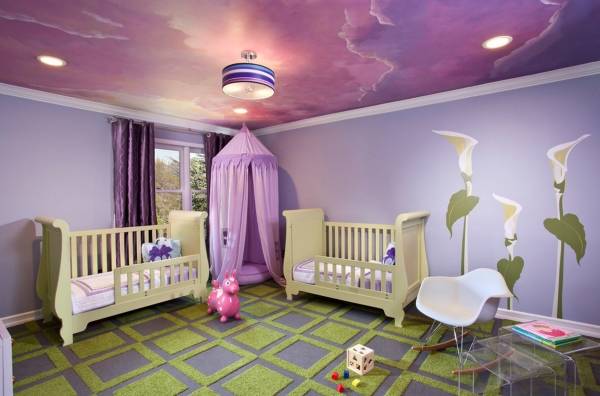 Фиолетовый цвет в интерьере спальни ребенка
