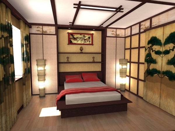 Японский этнический стиль в интерьере - фото спальни