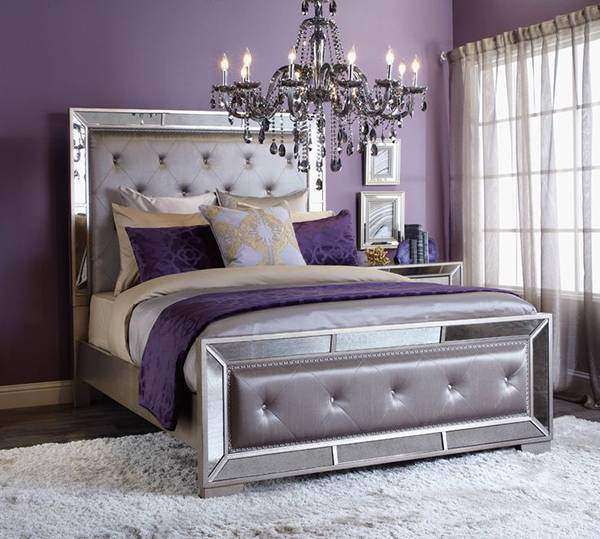 Фиолетовая спальня - фото в сочетании с серебристым