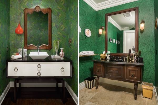 Красивые интерьеры комнаты с темно-зелеными обоями