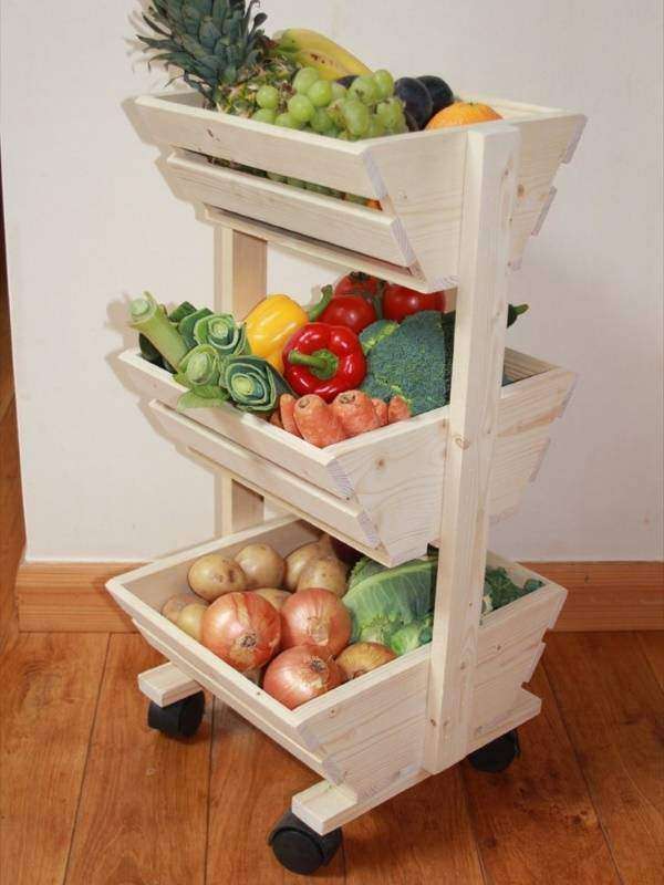 Этажерка на колесиках для хранения овощей на кухне