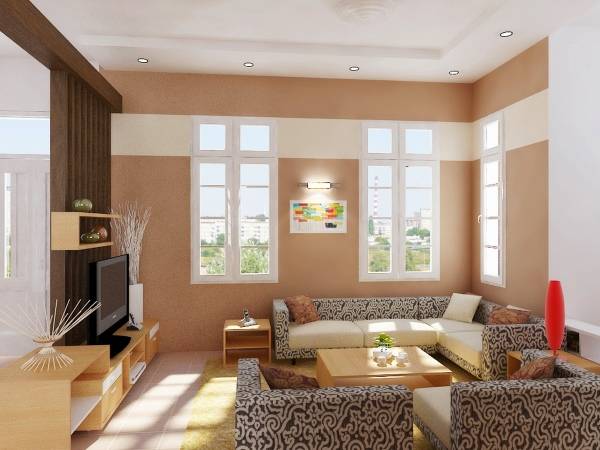 Современный интерьер гостиной с угловым диваном