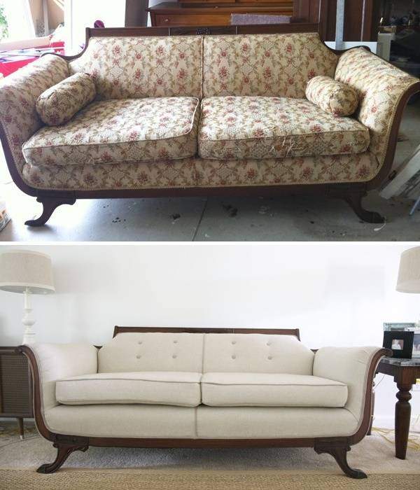Реставрация мягкой мебели - фото дивана до и после 
