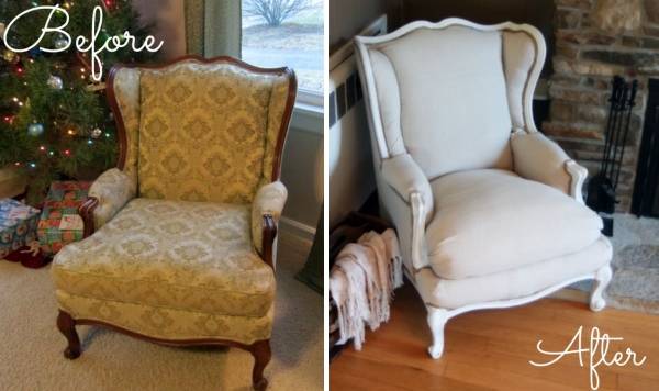 Реставрация мягкой мебели - фото кресла до и после ремонта