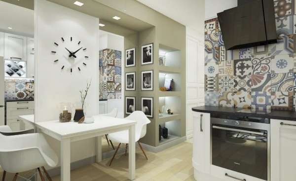 Дизайн кухни в маленькой квартире студии - фото столовой зоны