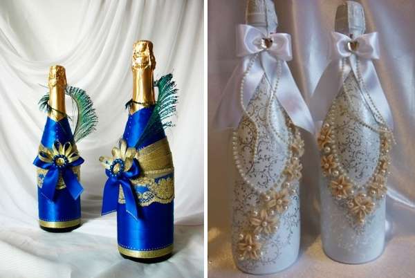 Как украсить бутылку шампанского атласными лентами