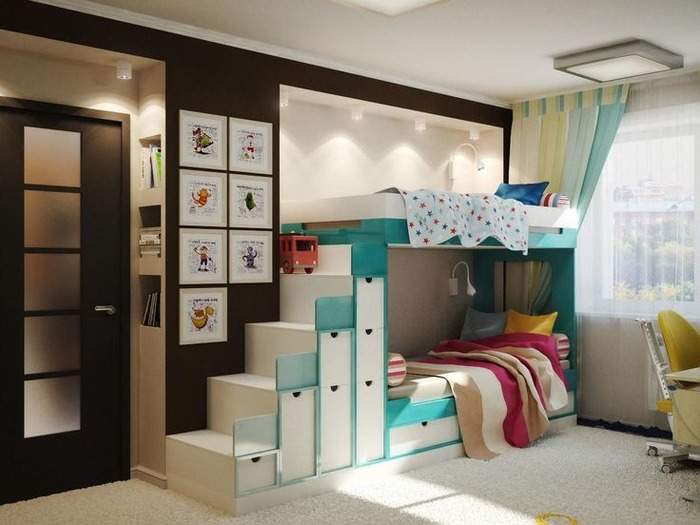 Дизайн двухкомнатной квартиры для семьи с двумя детьми - фото интерьера детской