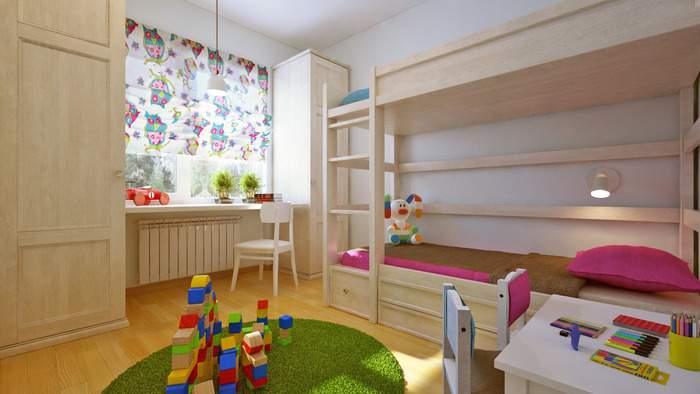 Дизайн двухкомнатной квартиры с детской для двоих детей