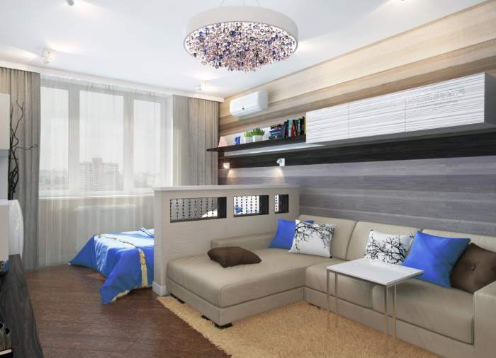 Дизайн двухкомнатной квартиры с детской - фото совмещенной спальни гостиной
