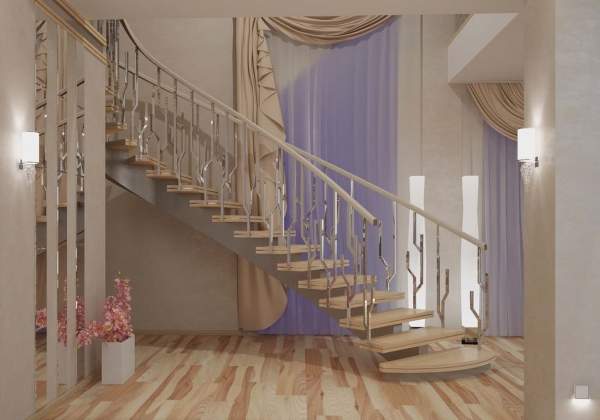 Идея дизайна холла с лестницей в интерьере частного дома