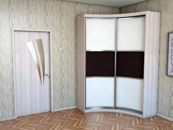 Угловой шкаф купе в спальню с двумя радиусными дверями