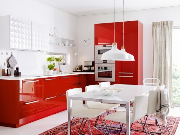 Дизайн красно белой кухни фото 13